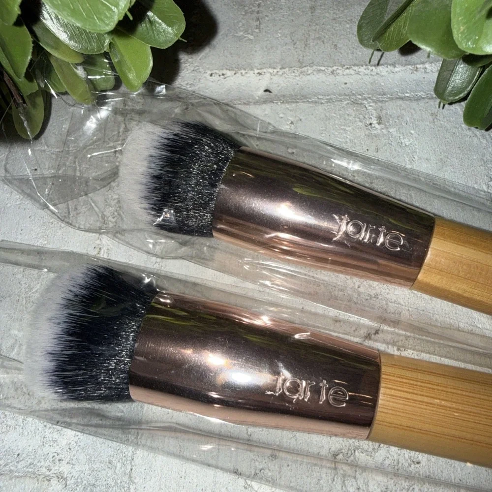 Tarte‎ Cosmetics Buff & Bronze Face Brush Natural Wood & Gold New Lot Of 2